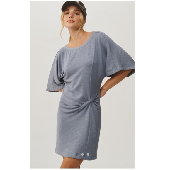 New Daily Practice Anthropologie Side Twist Tee Dress Grey Mini T-shirt Anthro - Picture 3 of 6
